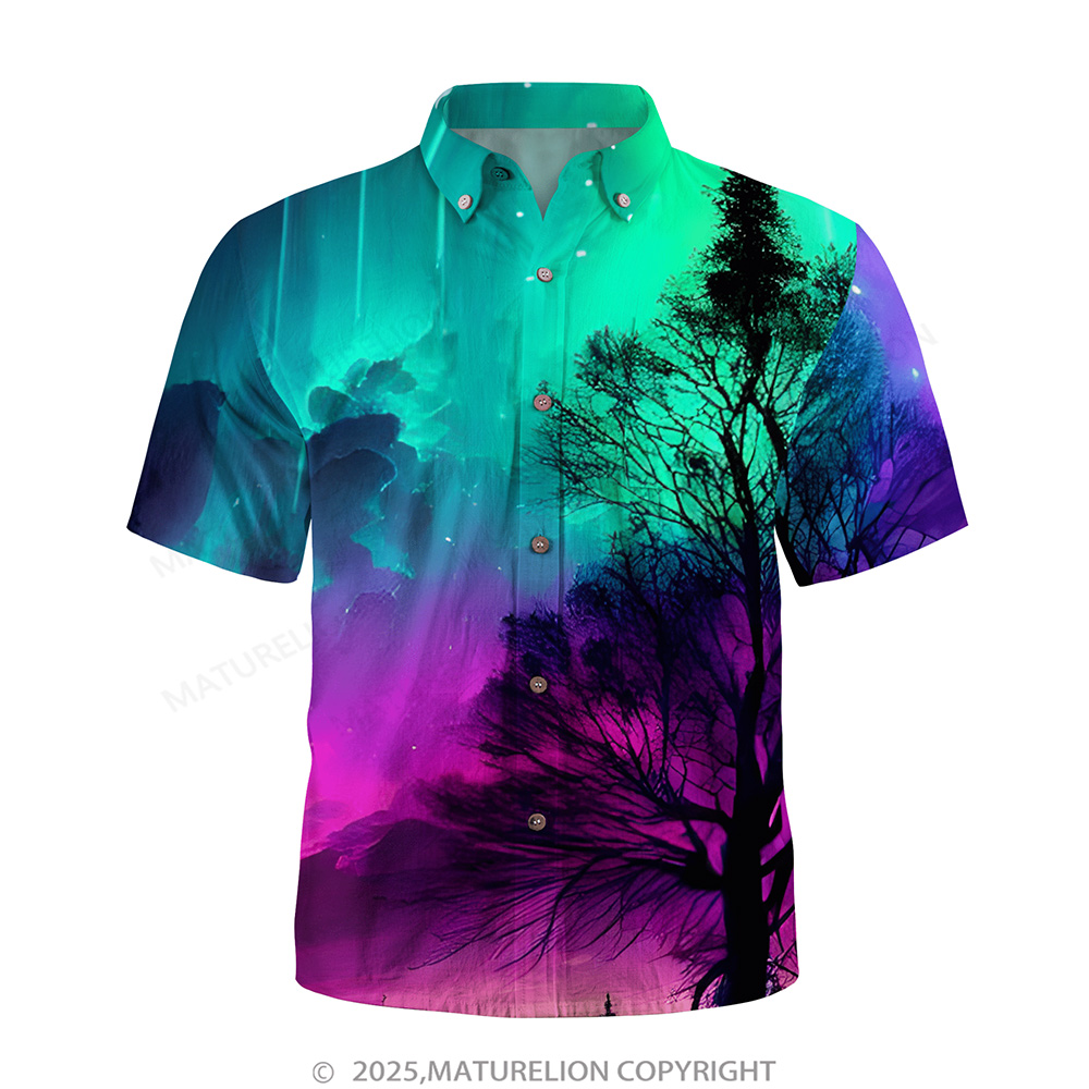 Matreulion Men's Aloha Shirts Aurora Print Hawaiian Shirt