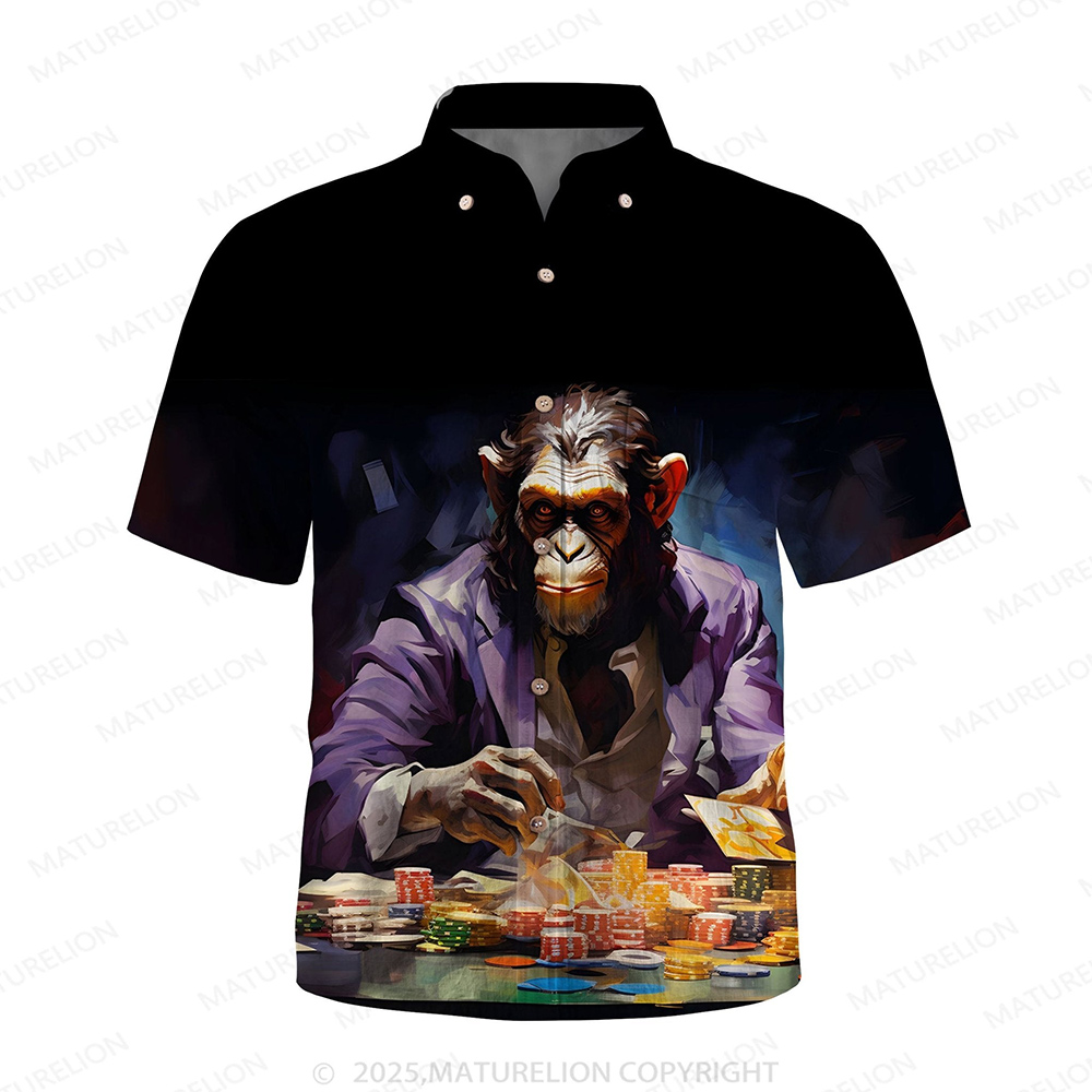 Maturelion Men's Aloha Shirts Retro Fashion Orangutan Animal Pattern Hawaiian Shirt