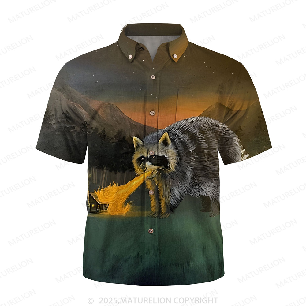 Maturelion Men's Aloha Shirts Raccoon Funny Hawaiian Shirt