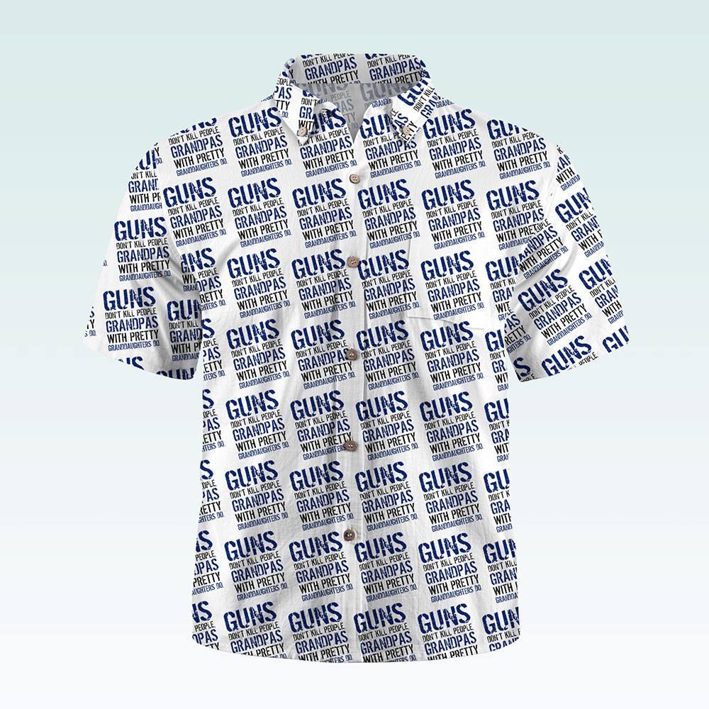 Maturelion Men's Button Pocket ShirtGuns Don't Kill People Dads With Pretty Daughters Do Hawaiian Shirt