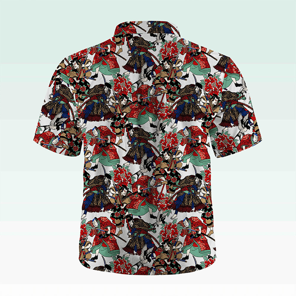 Maturelion Men's Button Pocket Shirt Koi Fish and Waves Cotton Hawaiian Shirt