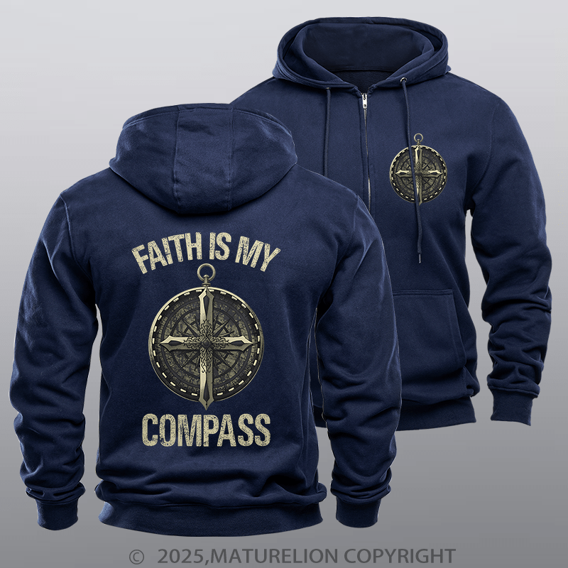 Maturelion Men's Hoodie Faith Is My Compass Fleece Zipper Hoodie