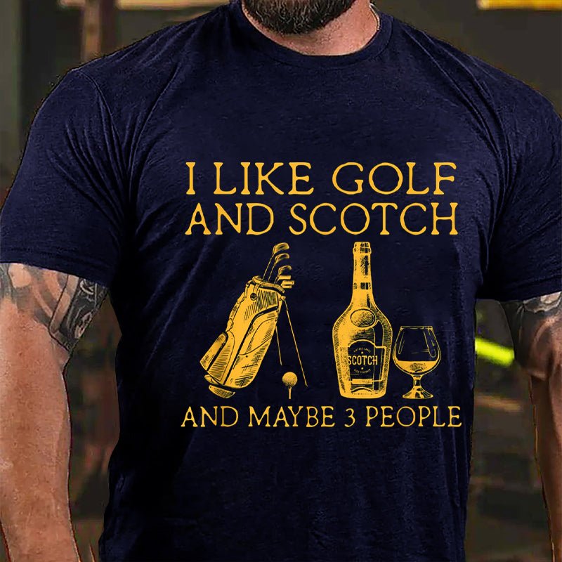I Like Golf and Scotch And Maybe 3 People Men's Cotton T-shirt-Maturelion