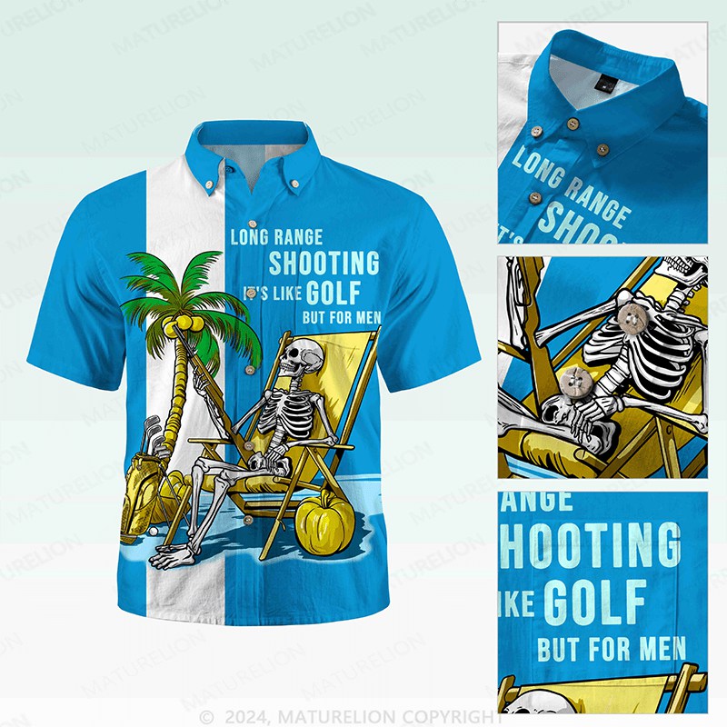 Maturelion Men's Button Pocket Shirt Coconut Tree Skeleton Shirt Men Casual Hawaiian Short Sleeve Button Down