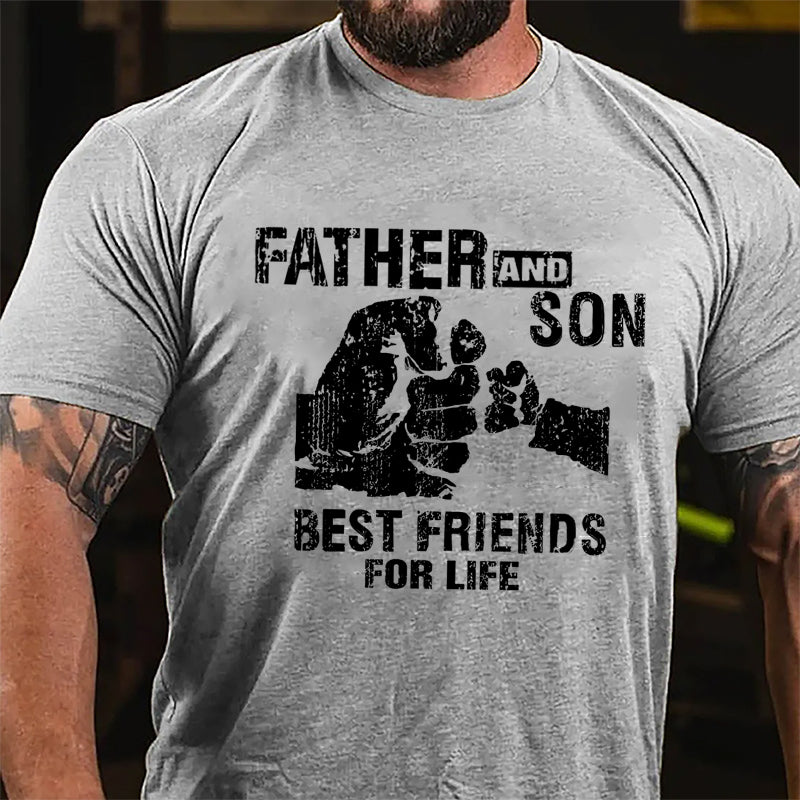 Father And Son Best Friends For Life Father's Day Graphic Cotton T-shirt-Maturelion