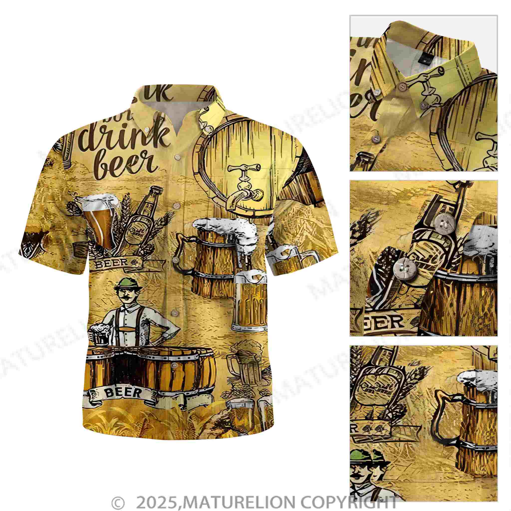 Maturelion Oktoberfest Beer Print Men's Chest Pocket Stretch Shirt Big Tall