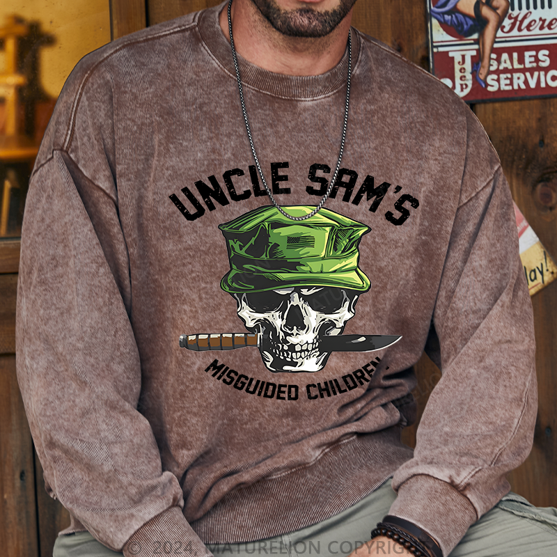 Maturelion Men's Sweatshirt Uncle Sam's Misguided Children Washed Sweatshirt