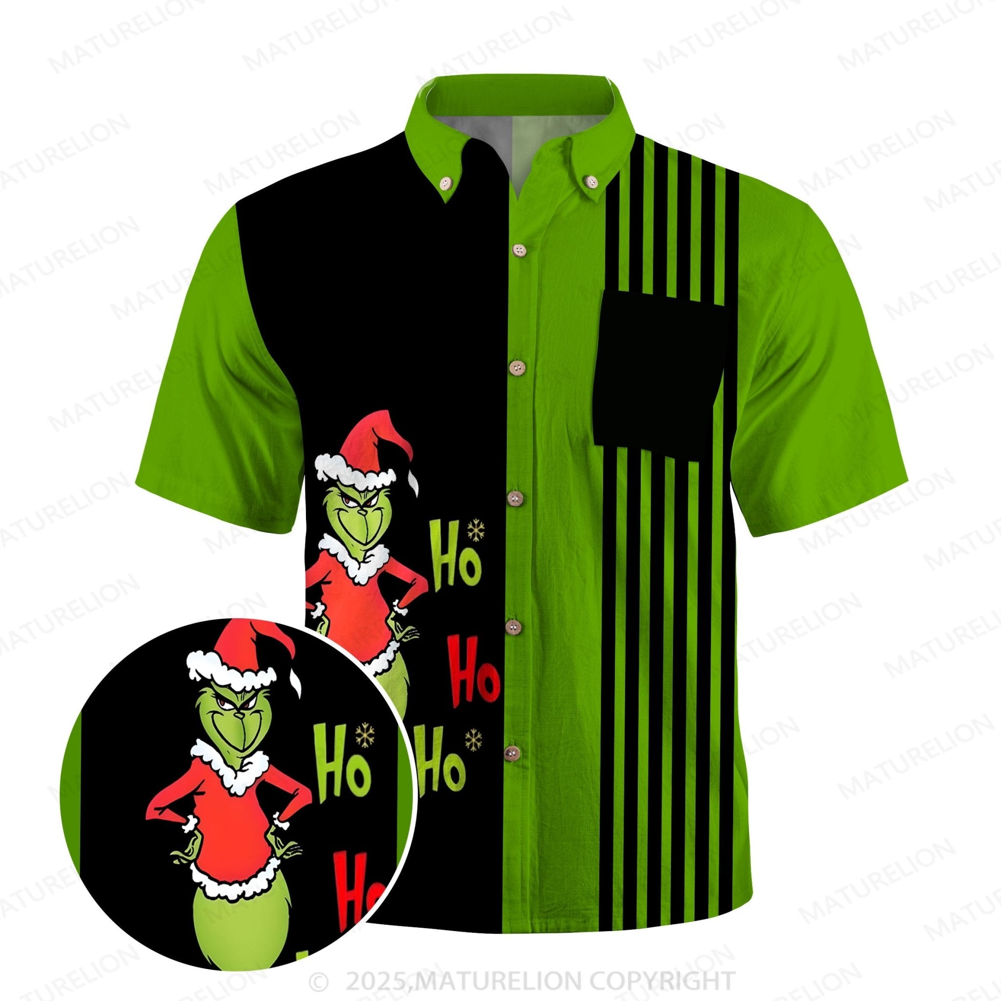 Matuewlion Christmas Hawaiian Shirts Merry Grinchmas Striped Men's Short Sleeve Shirt