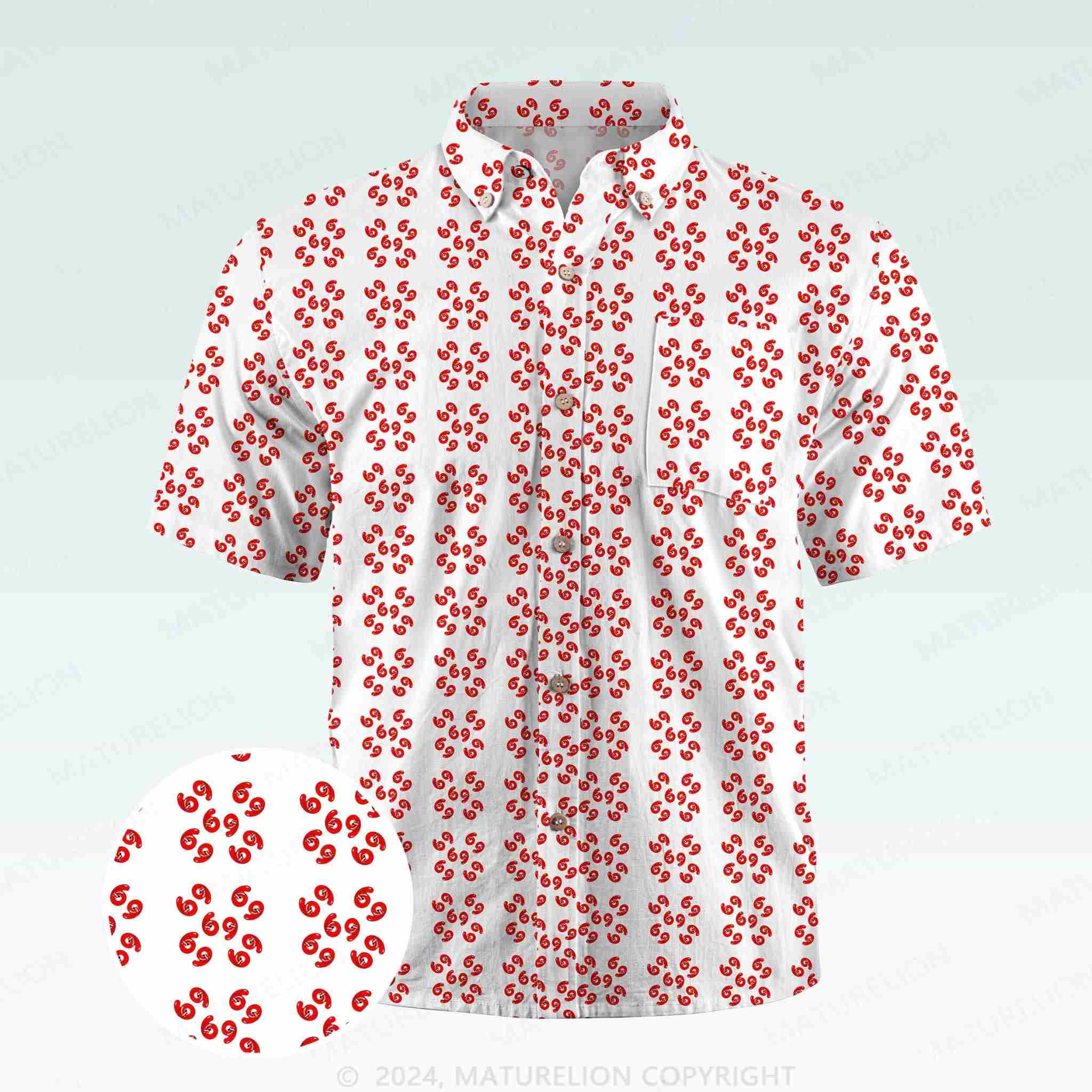 Maturelion Men's Button Pocket Shirt69 Innuendo Beach Hawaiian Shirt