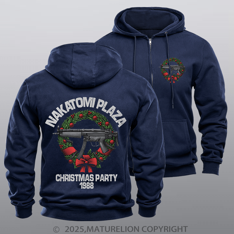 Maturelion Men's Hoodie Nakatomi Plaza Christmas Party Fleece Zipper Hoodie