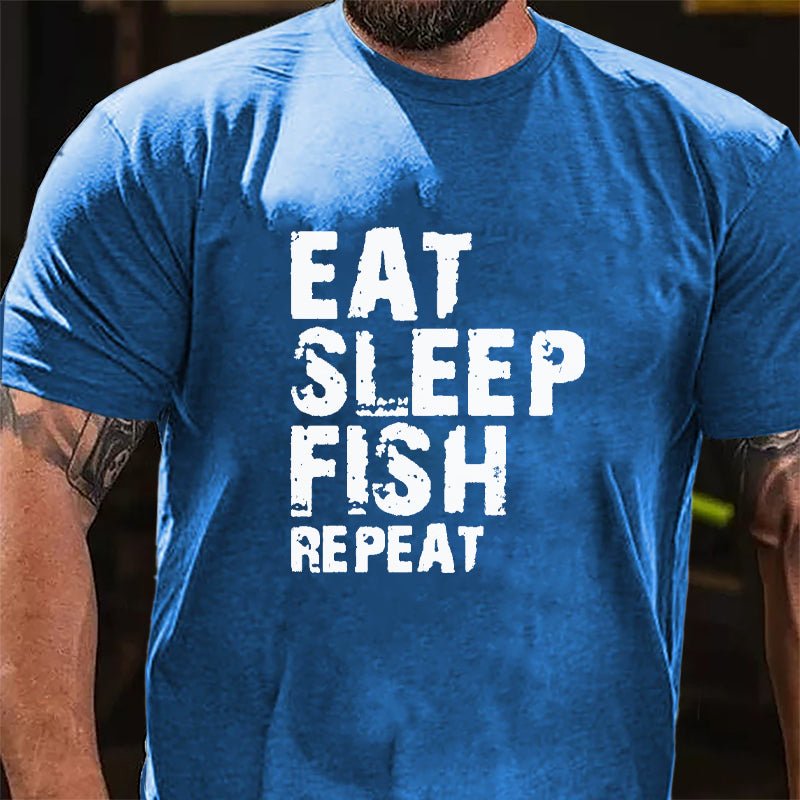 Eat Sleep Fish Repeat Cotton T-shirt-Maturelion