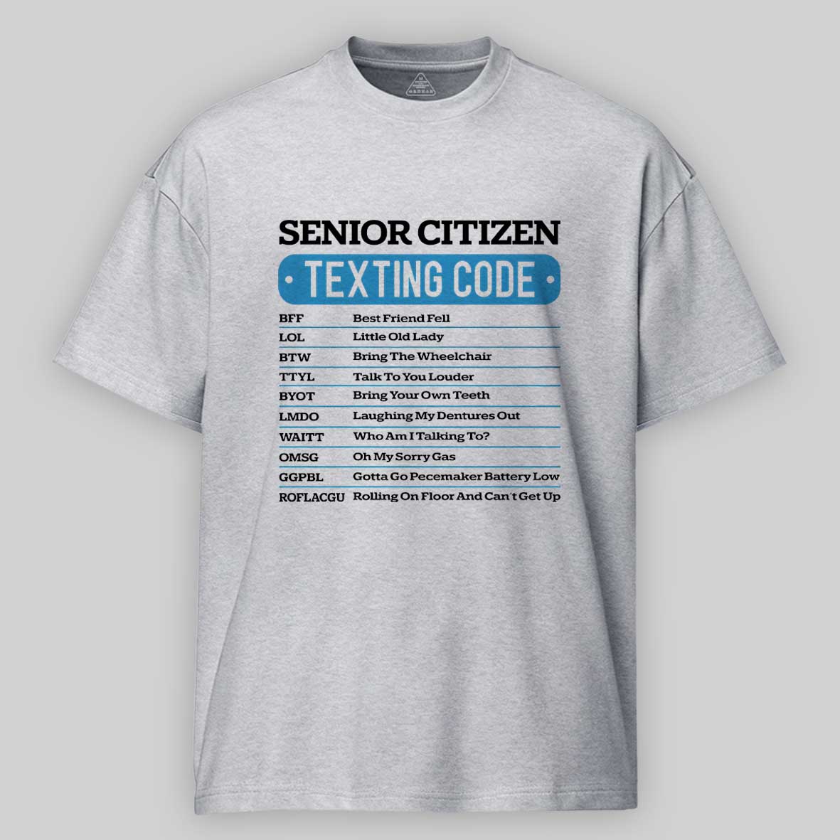 Maturelion Senior Citizen Texting Code Funny Old People Humor Retro Cotton T-shirt