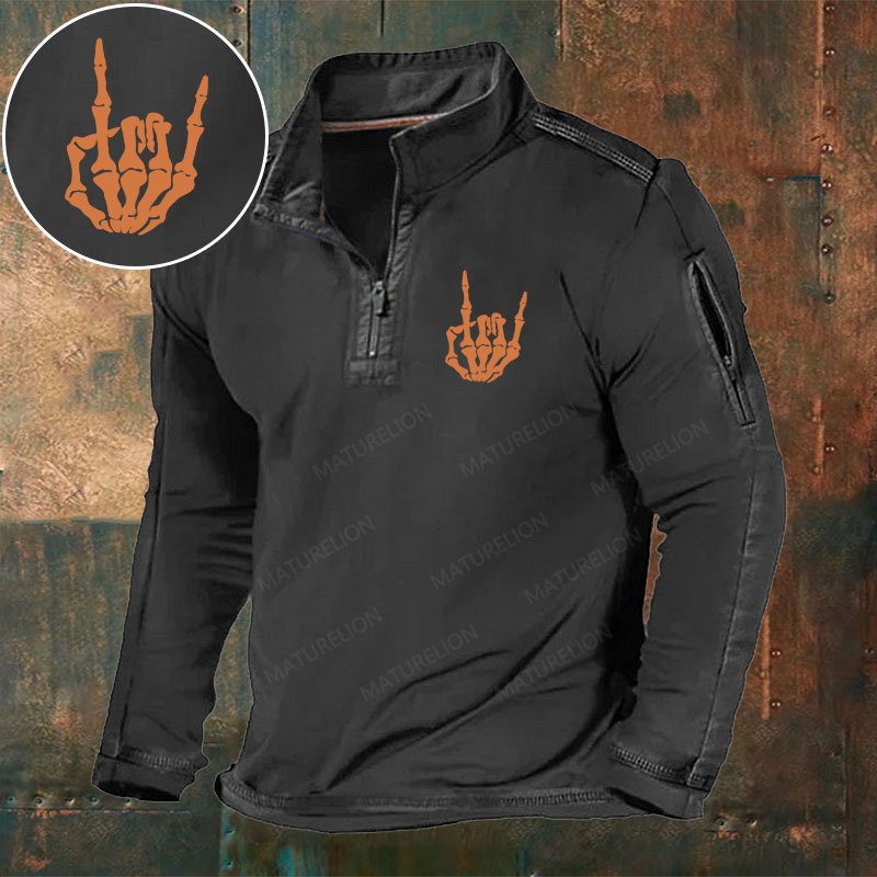 Maturelion Men's T-Shirt Rock On Skeleton Hand Halloween Cotton T-Shirt