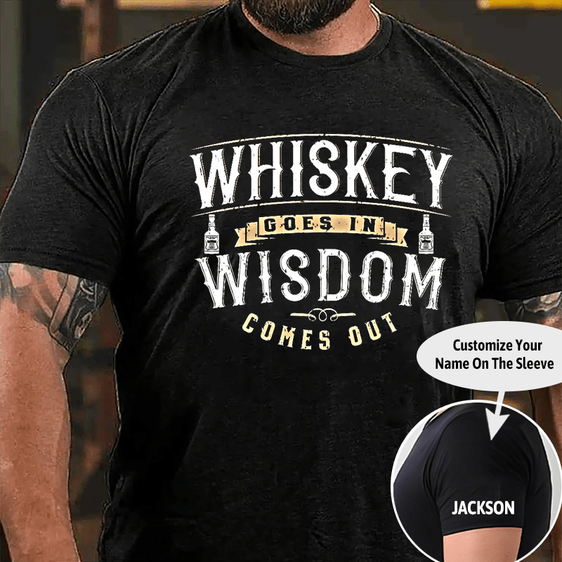 Whiskey Goes In Wisdom Comes Out Men's Drinking Cotton T-shirt (Free Customization)-Maturelion