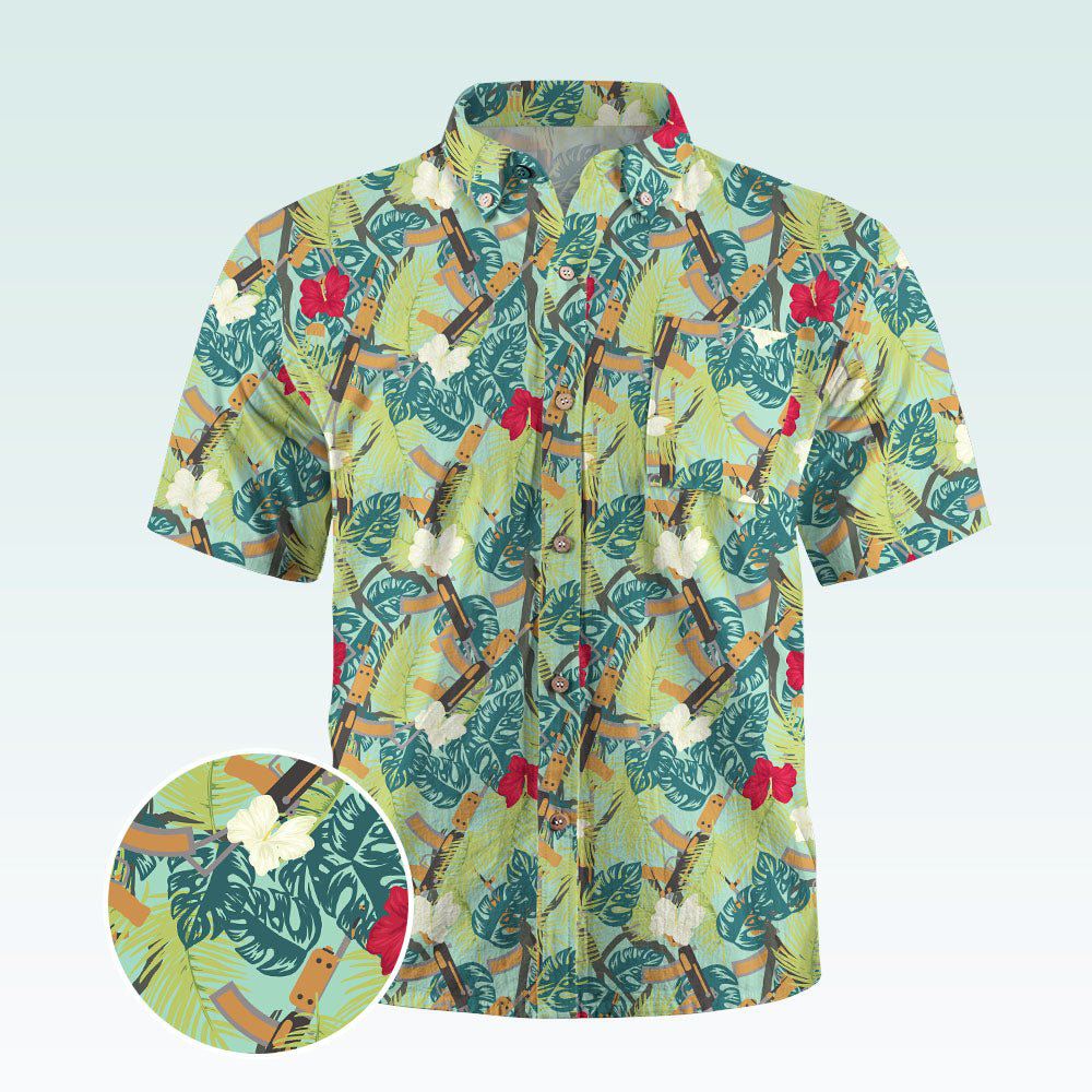 Maturelion Men's Button Pocket ShirtTropical Jungle Boys Woven Shirt with Short Sleeves