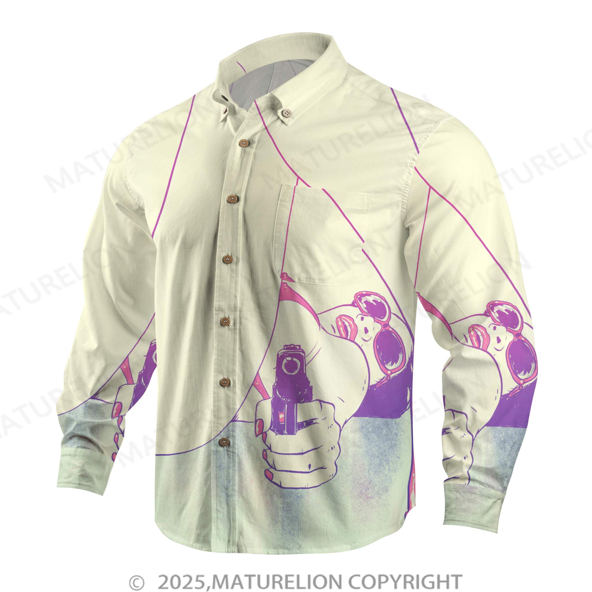 Maturelion Men's Button Pocket ShirtAloha Baby Let’s Turn Up the Heat Hawaiian Shirt