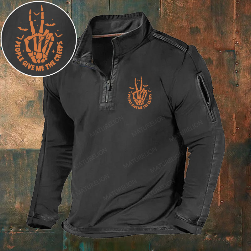 Maturelion Men's T-Shirt People Give Me The Creeps Skeleton Halloween Cotton T-Shirt