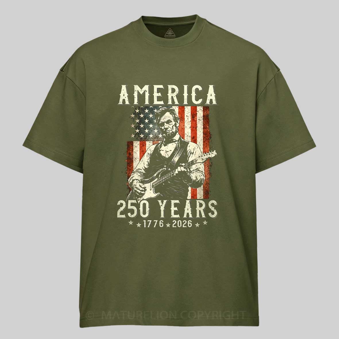 Maturelion Abraham Lincoln Playing Guitar 4th July 250th Anniversary T-Shirt