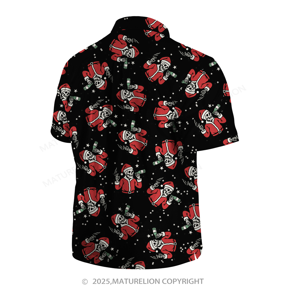 Maturelion Christmas Hawaiian Shirt White Tropical Santa with Palm Tree Hawaiian Shirt