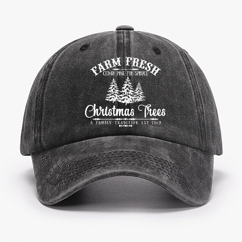 Farm Fresh Cedar Pine Fir Spruce Christmas Trees A Family Tradition Est 1969 Cap-Maturelion