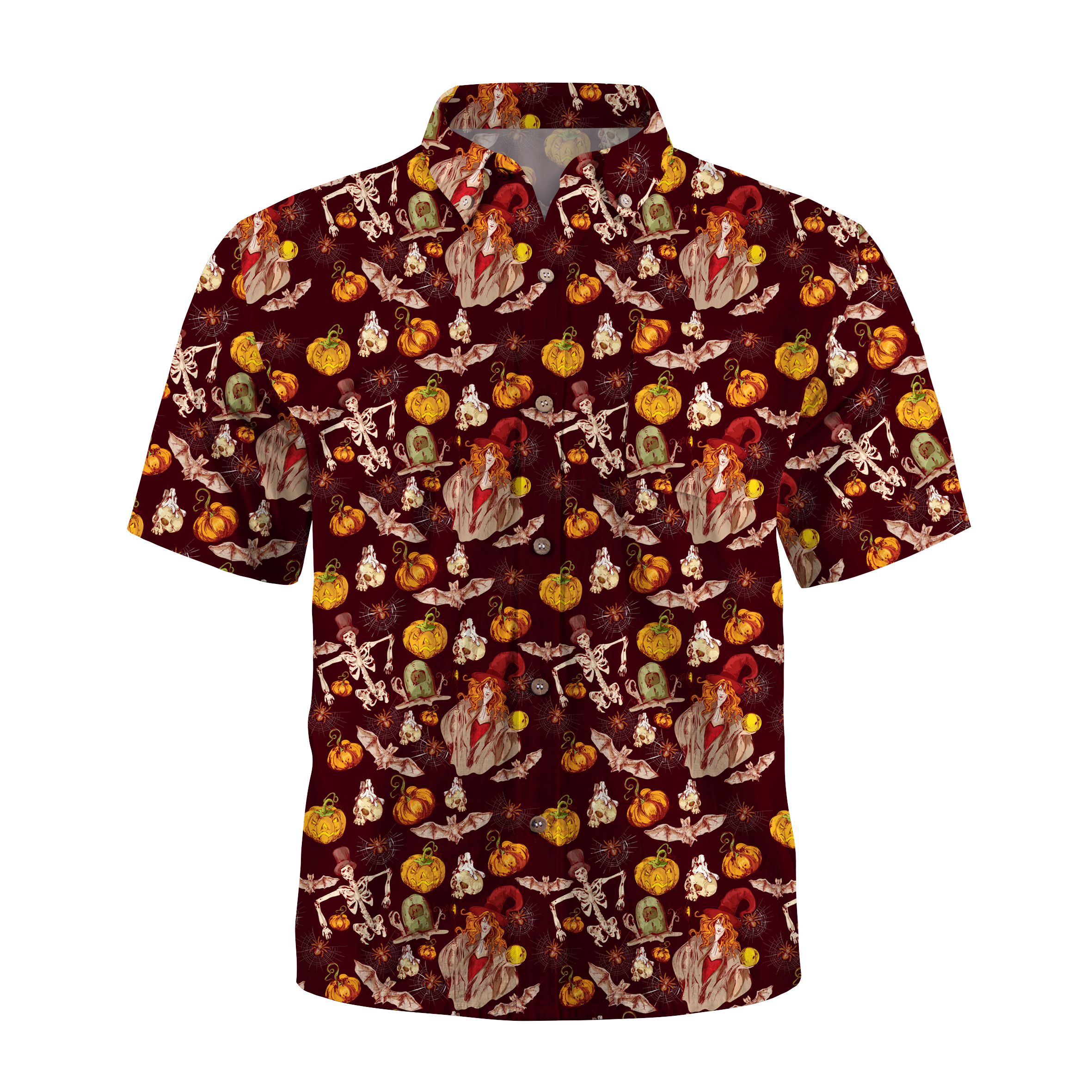 Maturelion Skeleton Scarecrow Pumpkin Tombstone Halloween Hawaiian Shirt