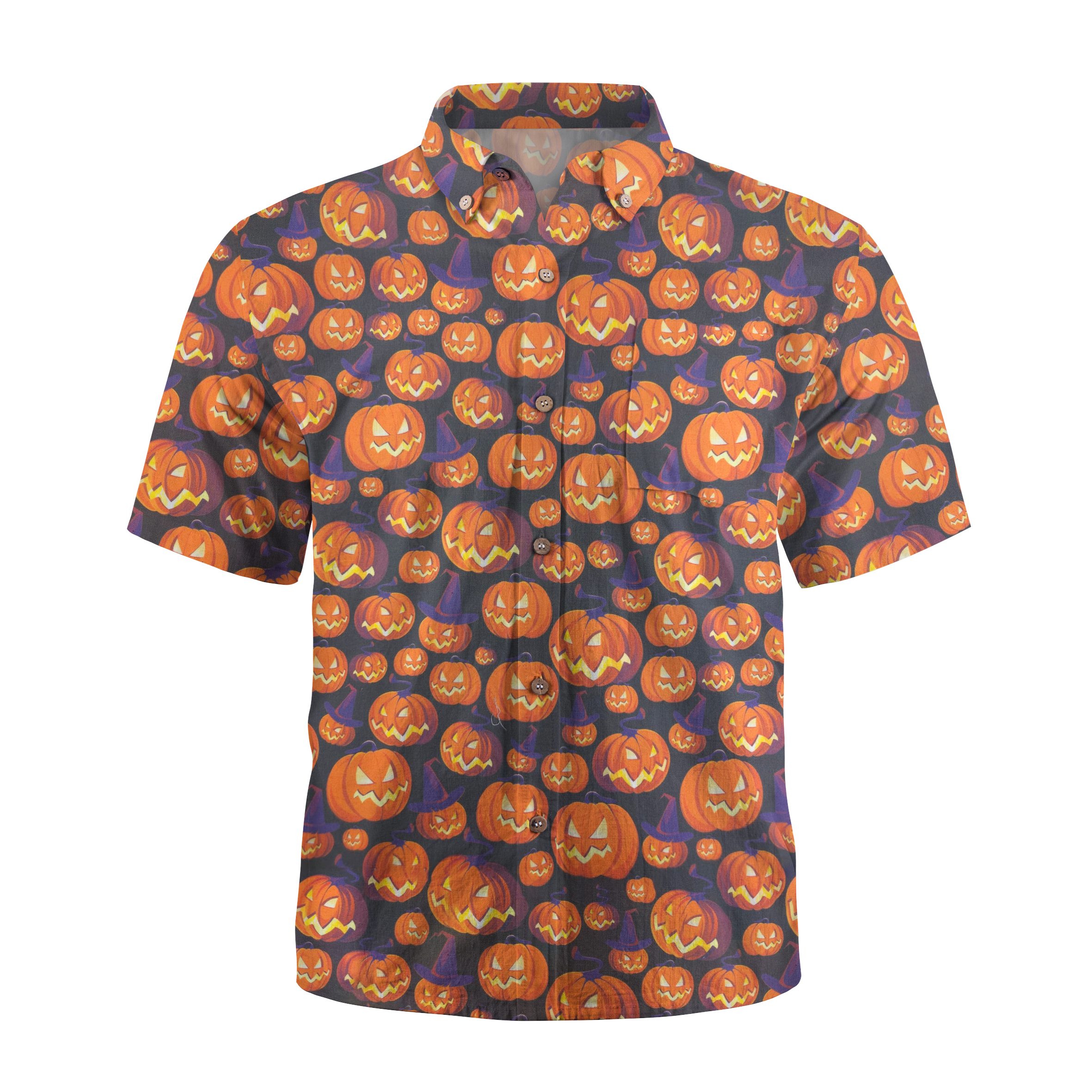 Maturelion Pumpkins Printed Casual Halloween Hawaiian Shirt