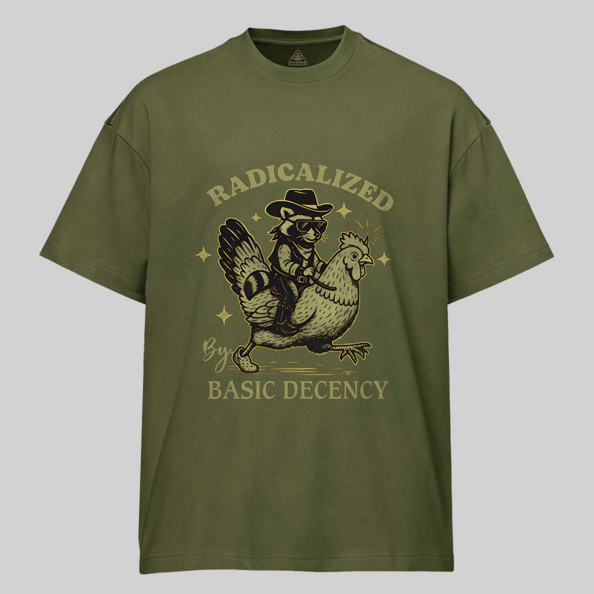 Maturelion Radicalized by Basic Decency Retro Raccoon Meme Fascism Cotton T-shirt