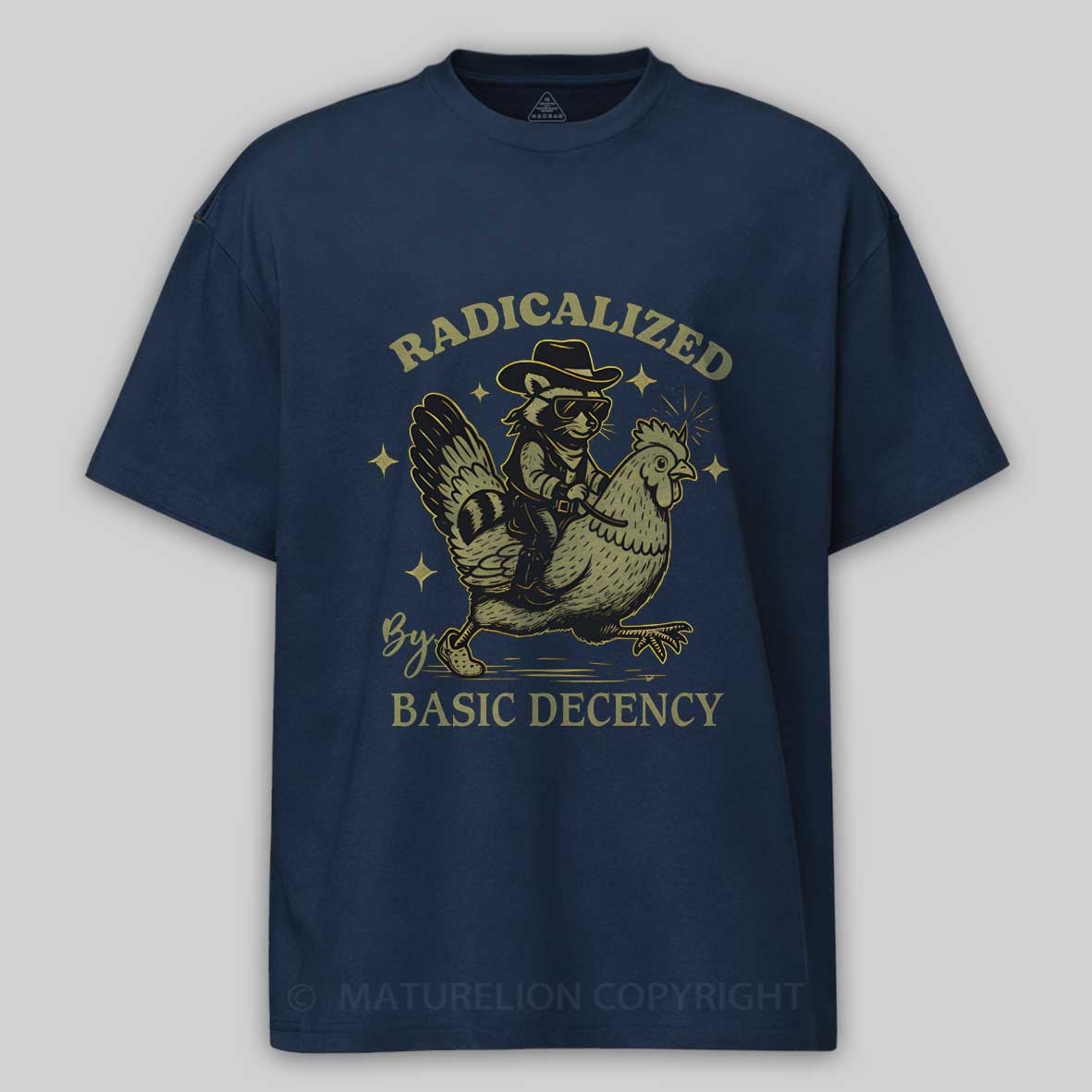 Maturelion Radicalized by Basic Decency Retro Raccoon Meme Fascism Cotton T-shirt