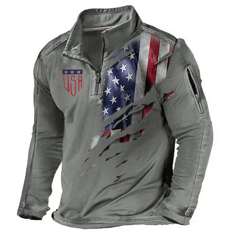 Maturelion Men's Henley Shirt Veterans Day Gift - American Flag Print Henley Shirt