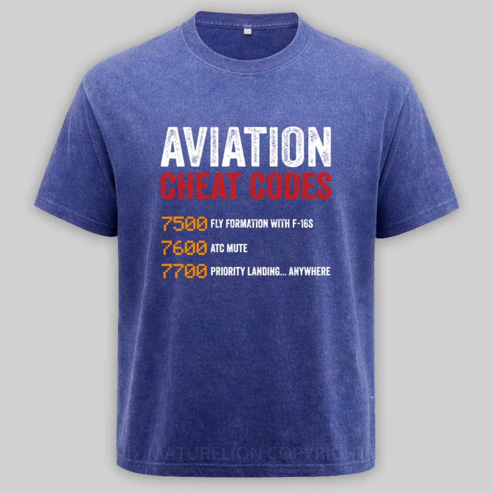 Maturelion Aviation Cheat Codes Pilot Funny Aviation Lover Washed T-shirt