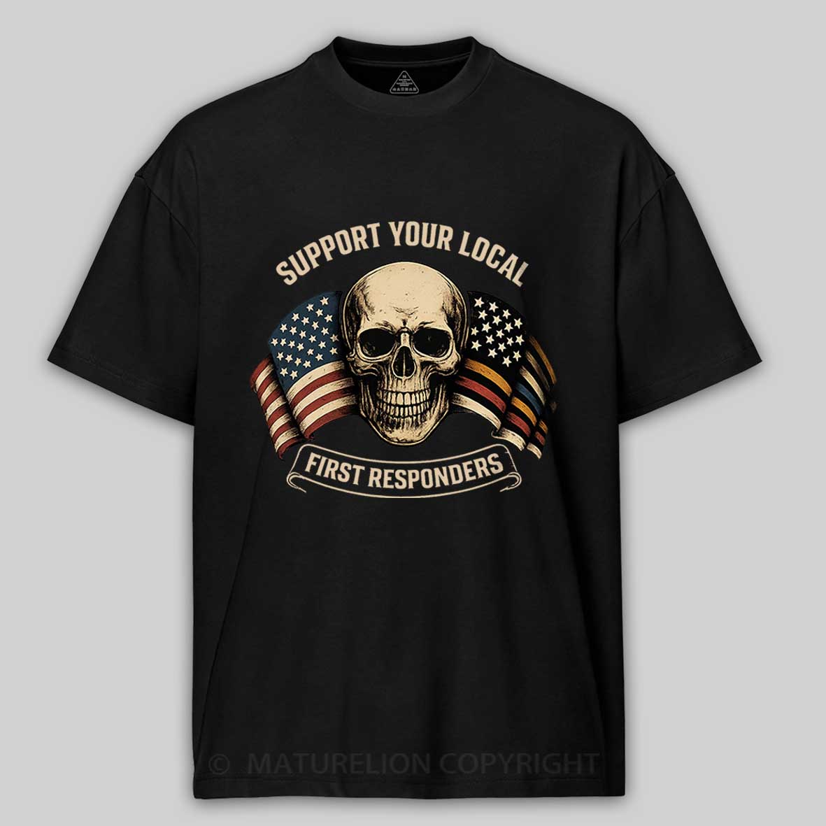 Maturelion Men's T-Shirt First Responder Flag Cotton T-Shirt