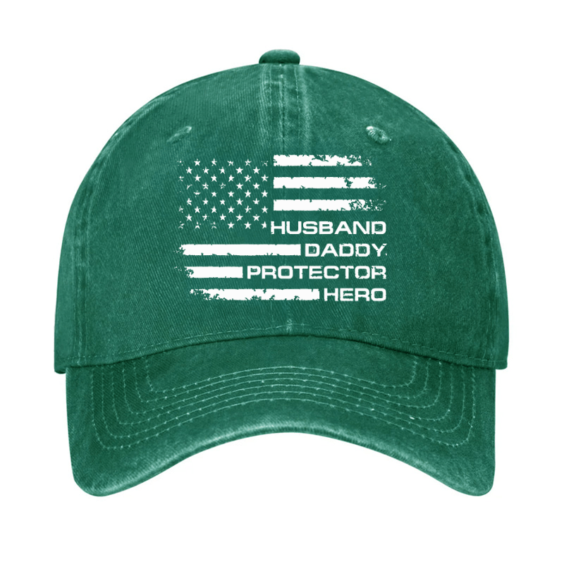 Husband Daddy Protector Hero Fathers Day Camo American Flag Cap-Maturelion