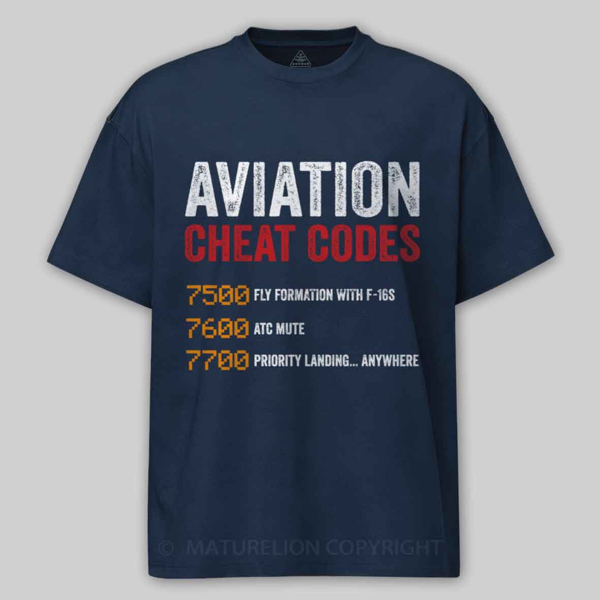 Maturelion Aviation Cheat Codes Pilot Funny Aviation Lover Cotton T-shirt