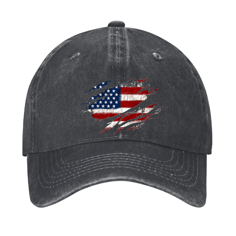 Distressed American Flag Print Cap-Maturelion