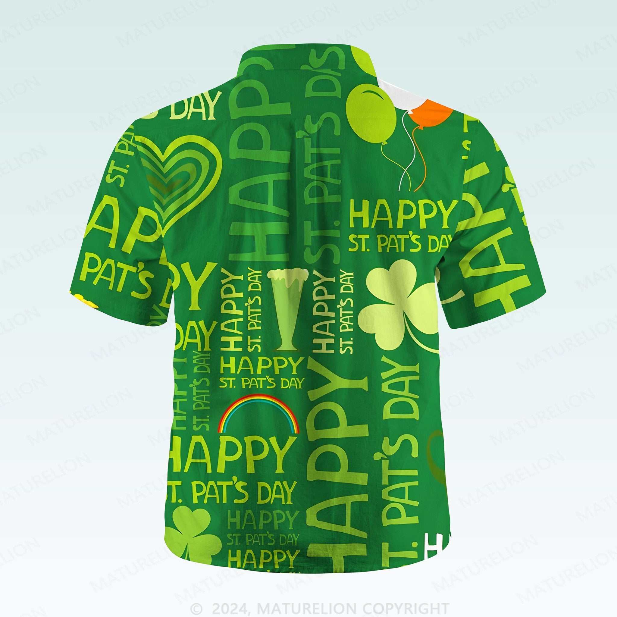 MaturelionSt. Patrick's Button Pocket ShirtTropical St. Paddy’s Print Hawaiian Shirt