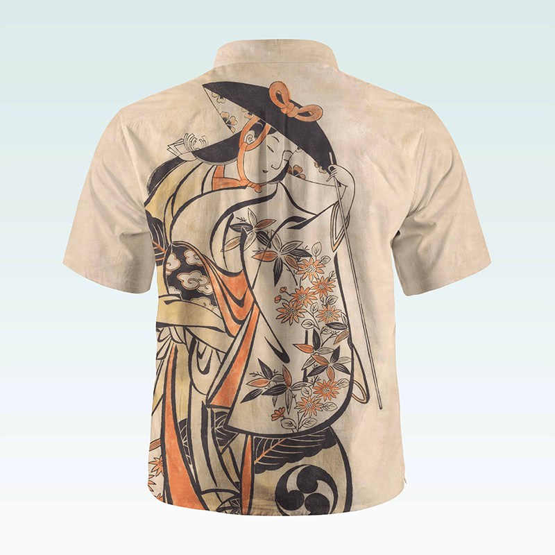 Maturelion Men's Button Pocket ShirtGintama Print Button Down Short Sleeve Shirt