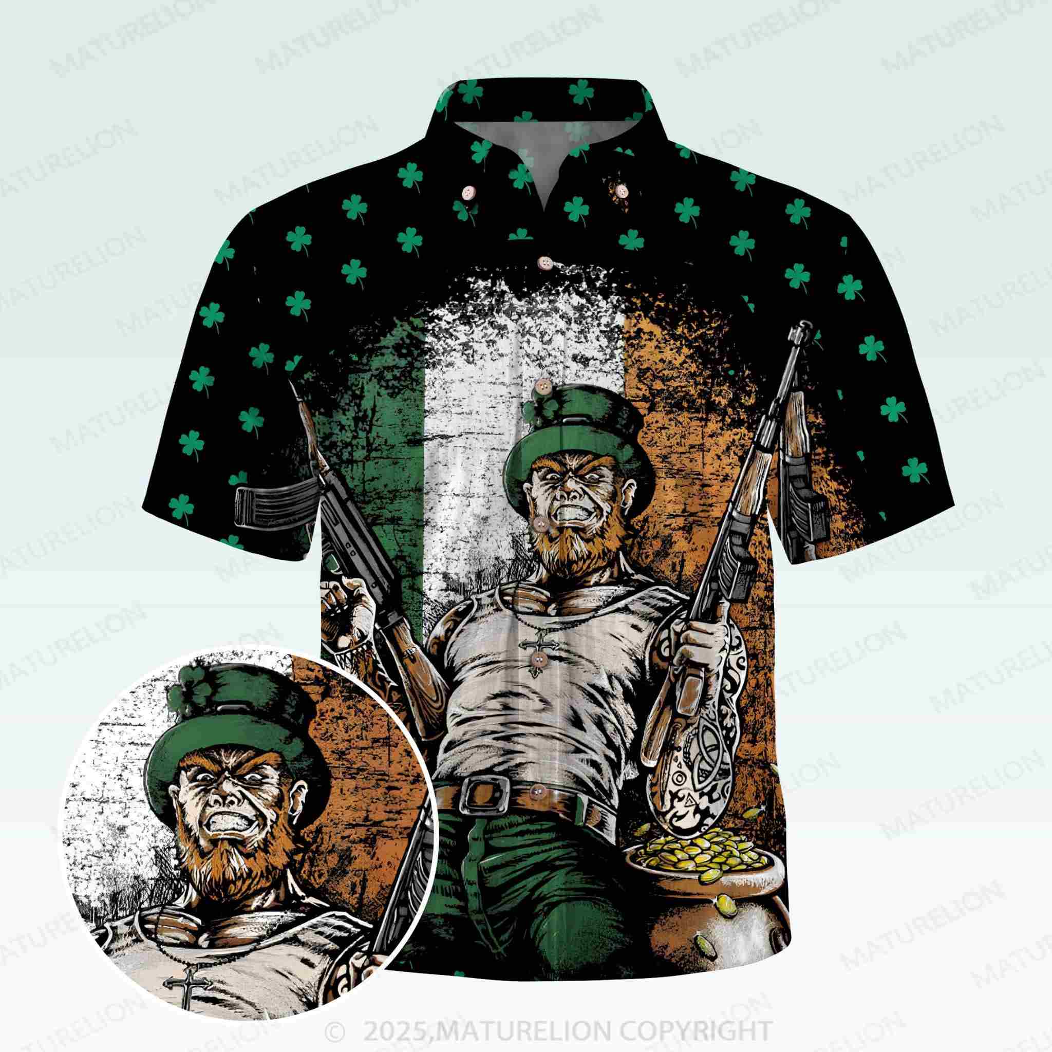 Maturelion St. Patrick's Hawaiian Shirt Vintage Clover Getaway Hawaiian Shirt-Maturelion