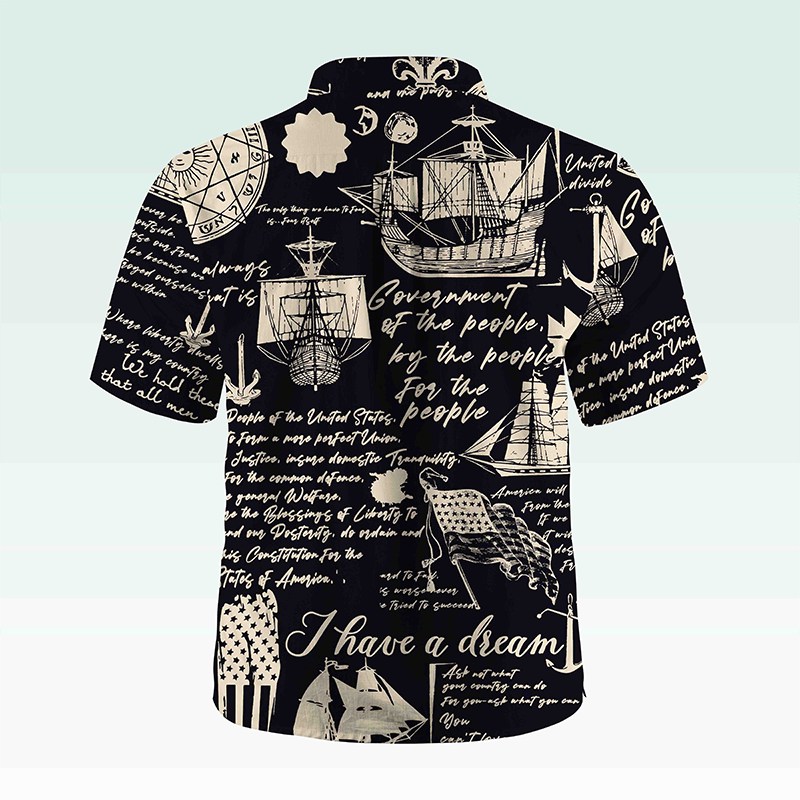 Maturelion Men's Button Pocket Shirt Helloice Steampunk Gold Compass Print Short Sleeve Hawaiian Shirt