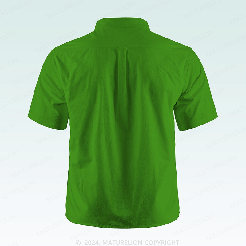 Maturelion St. Patrick's Button Pocket ShirtClassic 1950s Green Palm Print Hawaiian Shirt