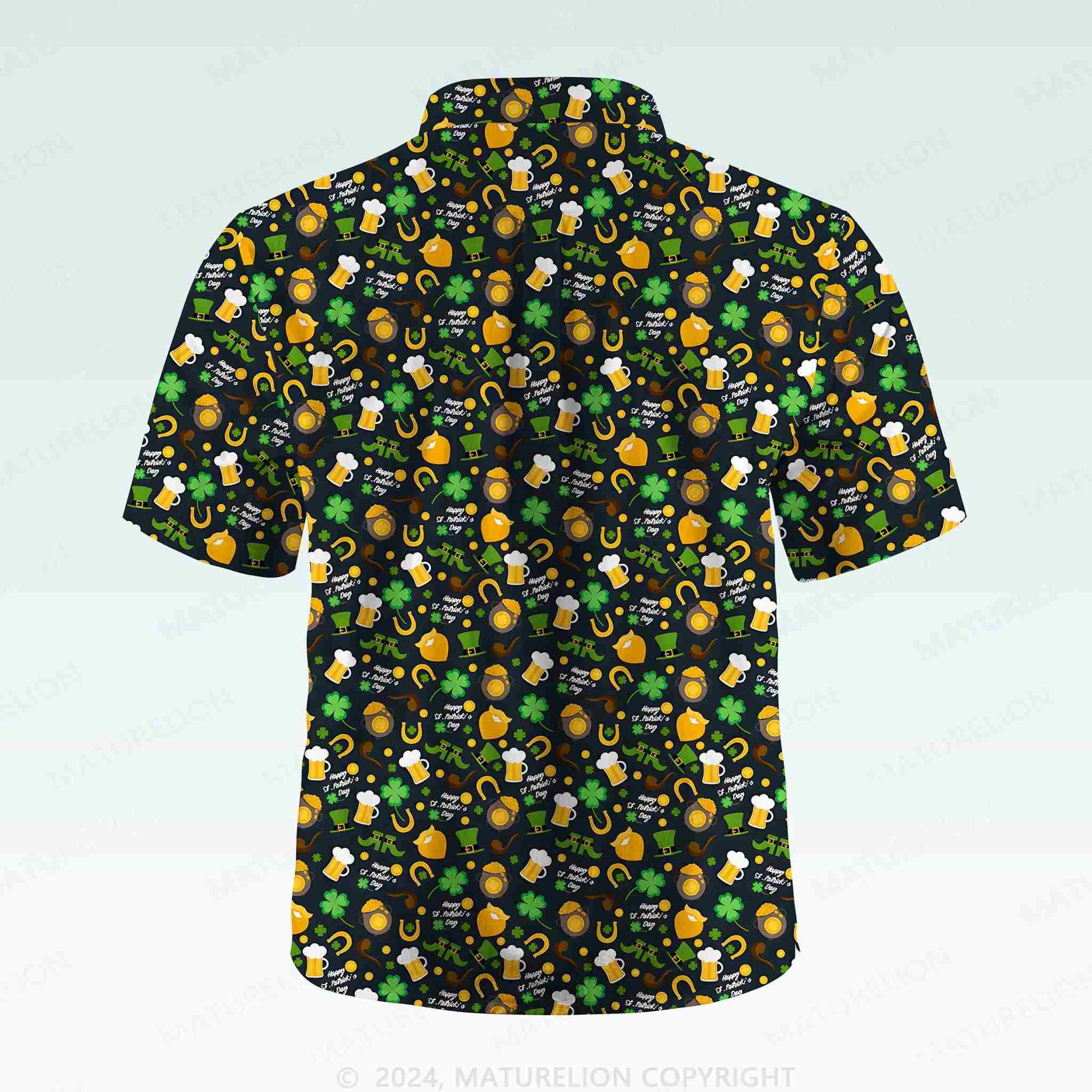 Maturelion St. Patrick's Button Pocket Shirt1950s Irish Breeze Hawaiian Shirt