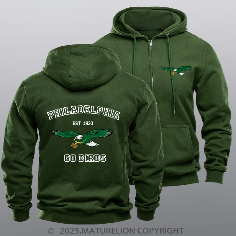 Maturelion Super Bowl Hoodie Vintage Philadelphia Go Birds Eagles Fleece Zipper Hoodie