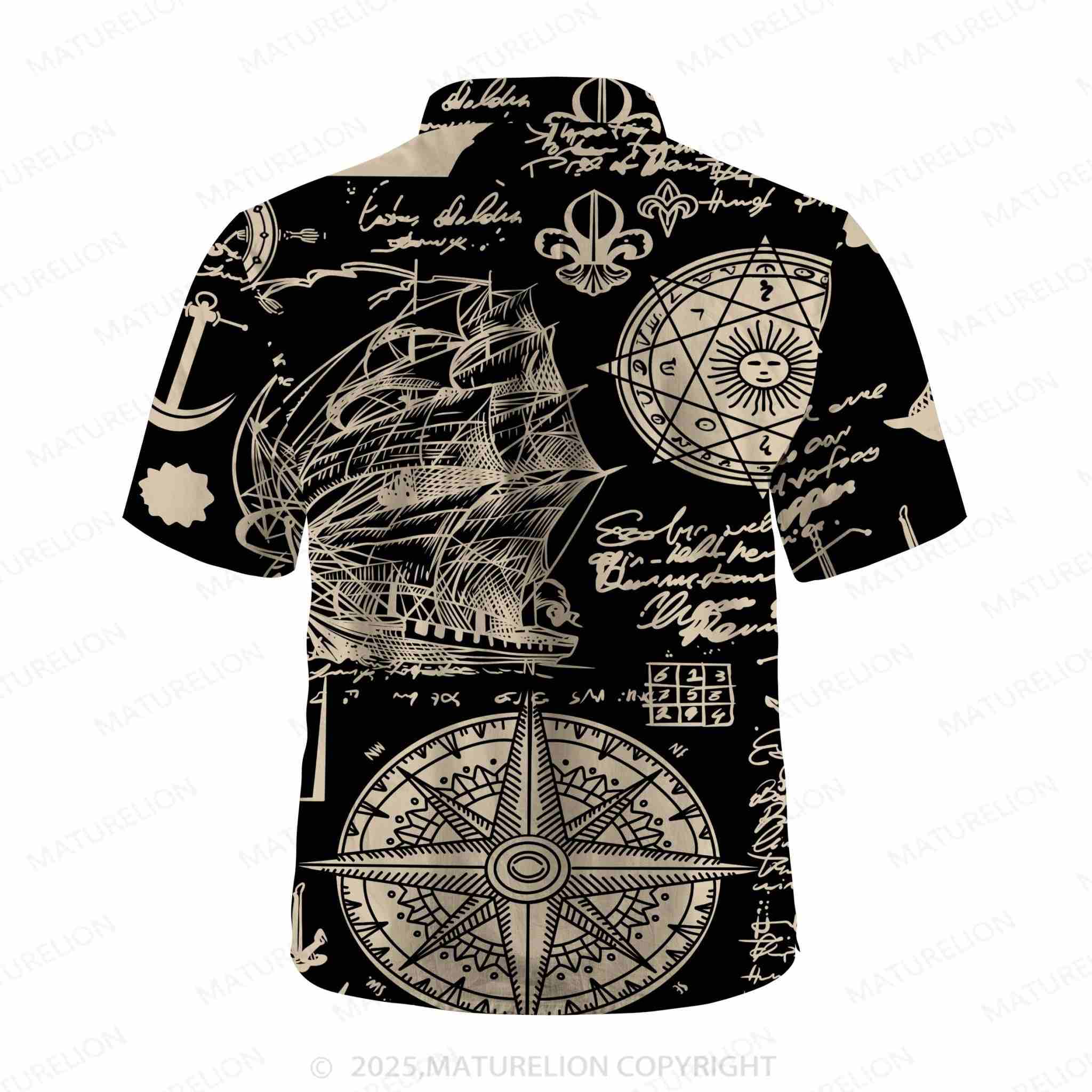 Maturelion Sailboat Compass ocean 3d Print Retro Men's Hawaiian Shirt