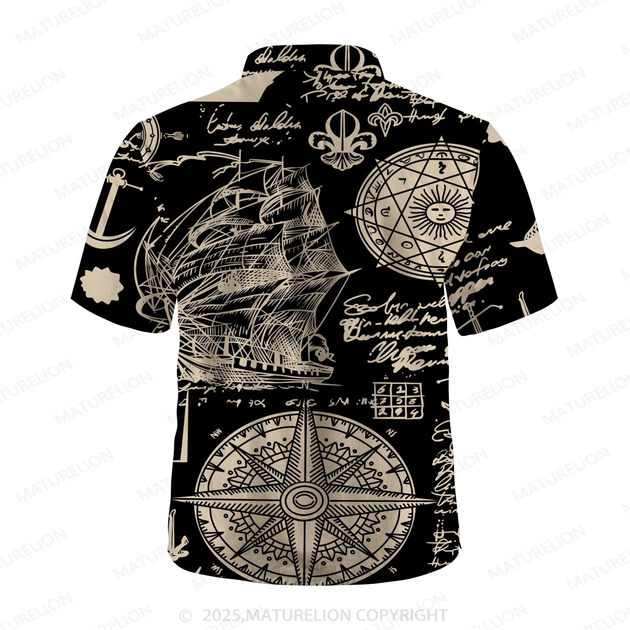 Maturelion Sailboat Compass ocean 3d Print Retro Men's Hawaiian Shirt