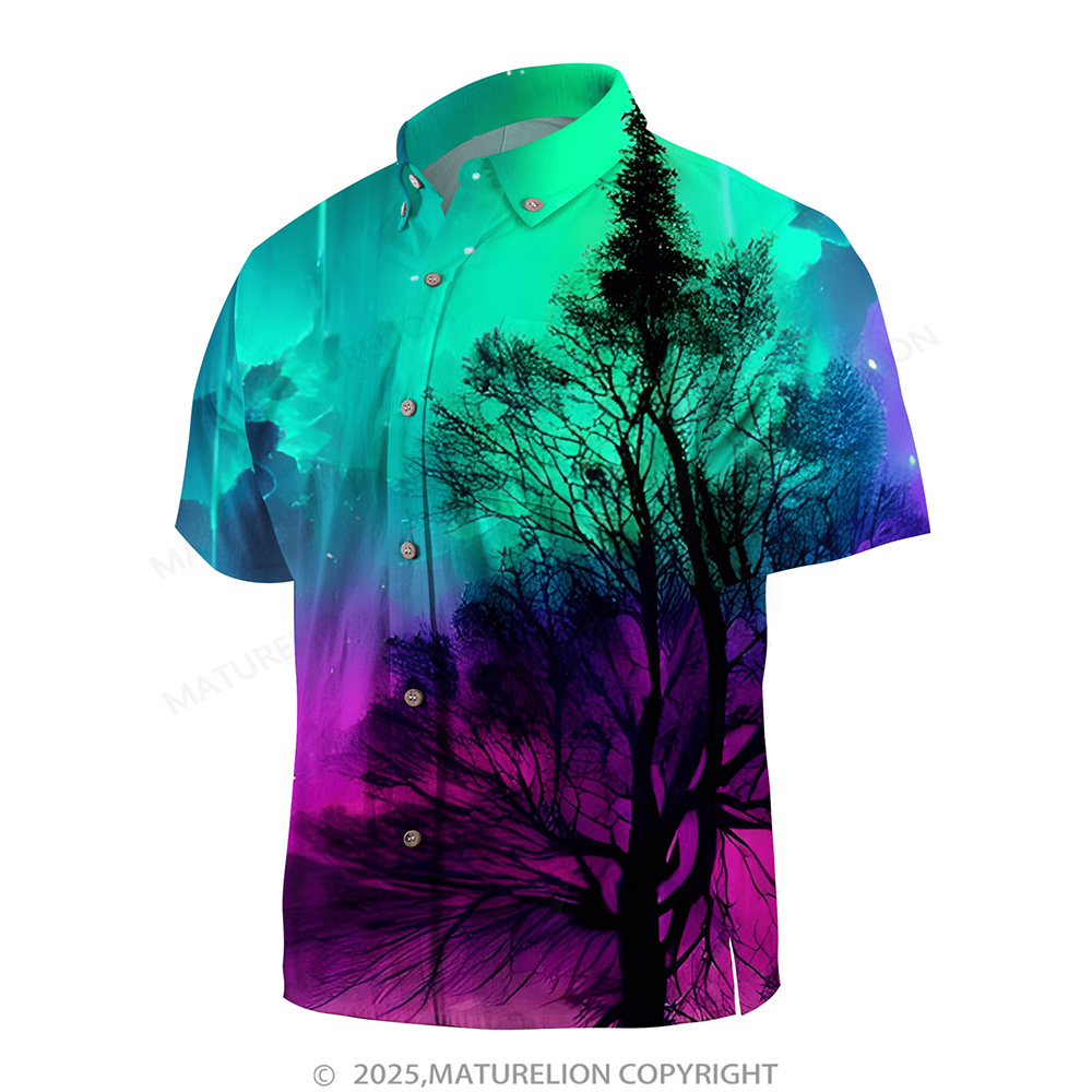 Matreulion Men's Aloha Shirts Aurora Print Hawaiian Shirt
