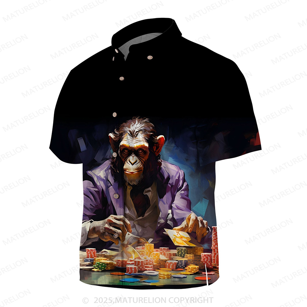 Maturelion Men's Aloha Shirts Retro Fashion Orangutan Animal Pattern Hawaiian Shirt