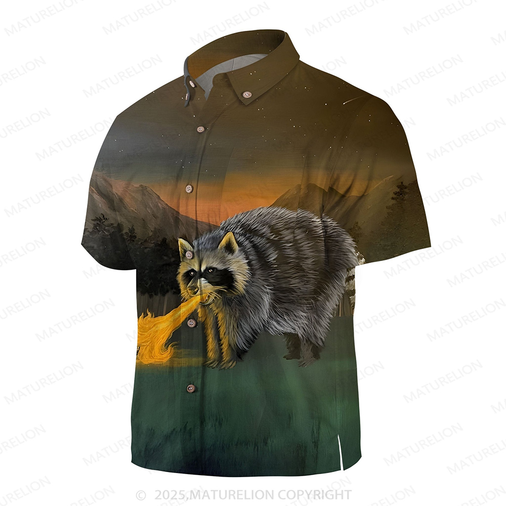 Maturelion Men's Aloha Shirts Raccoon Funny Hawaiian Shirt