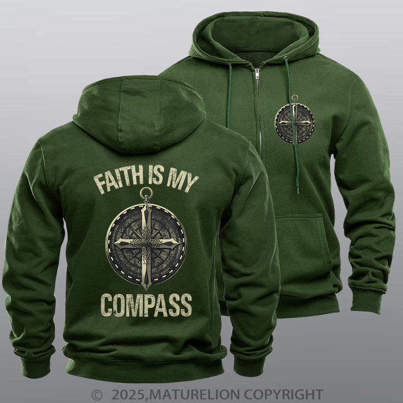 Maturelion Men's Hoodie Faith Is My Compass Fleece Zipper Hoodie