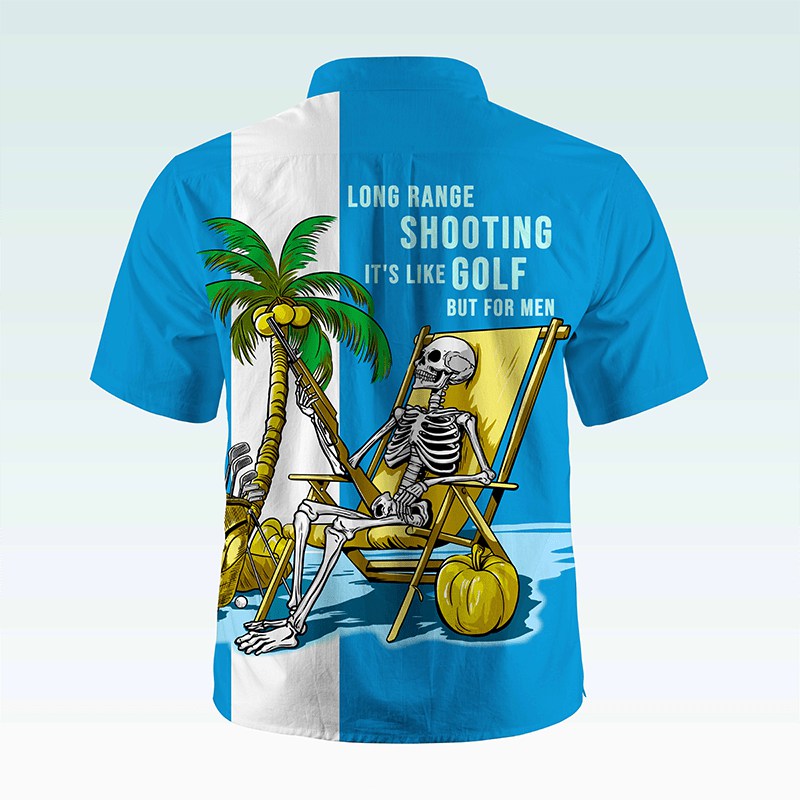 Maturelion Men's Button Pocket Shirt Coconut Tree Skeleton Shirt Men Casual Hawaiian Short Sleeve Button Down