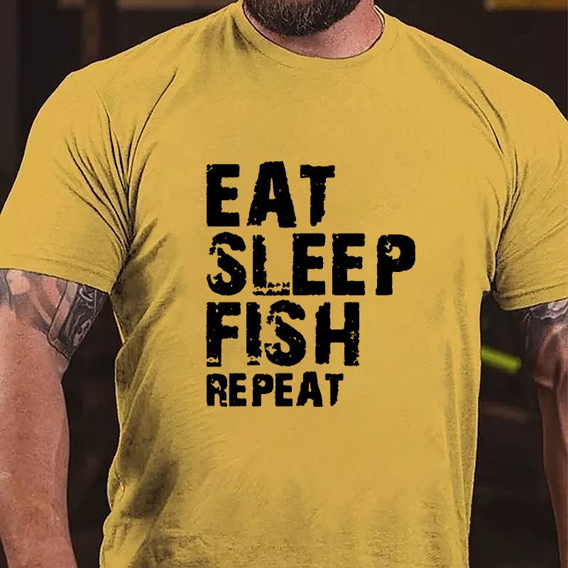 Eat Sleep Fish Repeat Cotton T-shirt-Maturelion