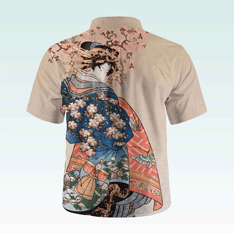 Maturelion Men's Button Pocket ShirtGintama Print Button Down Short Sleeve Shirt